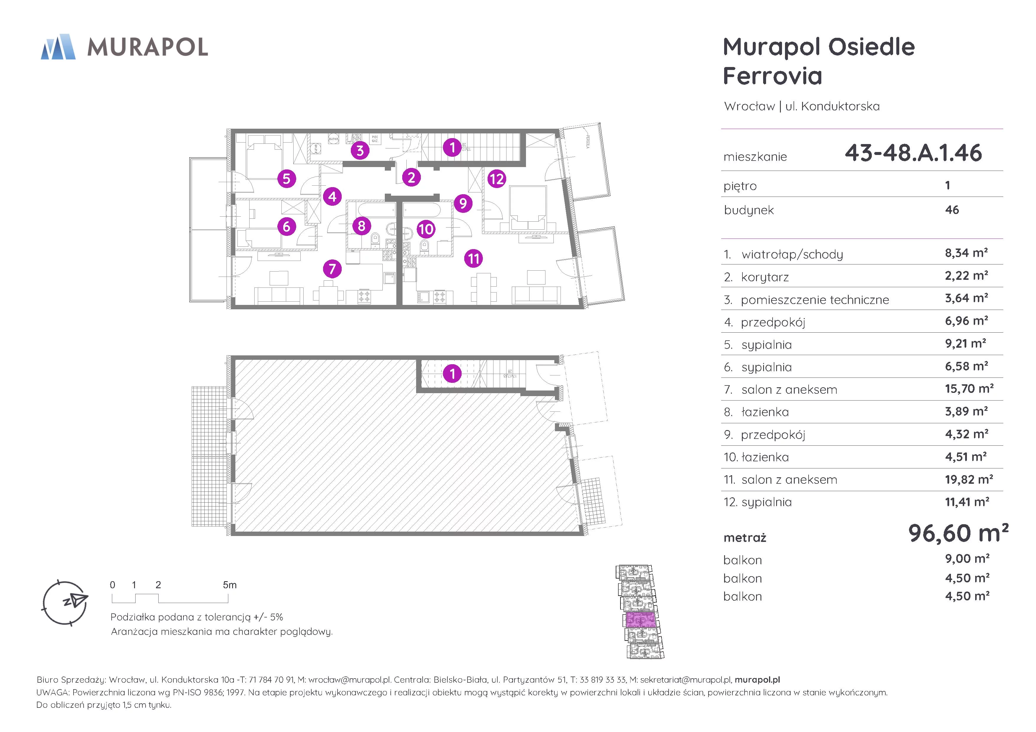 Mieszkanie 96,60 m², piętro 1, oferta nr 43-48.A.1.46, Murapol Osiedle Ferrovia, Wrocław, Brochów, Krzyki, ul. Konduktorska