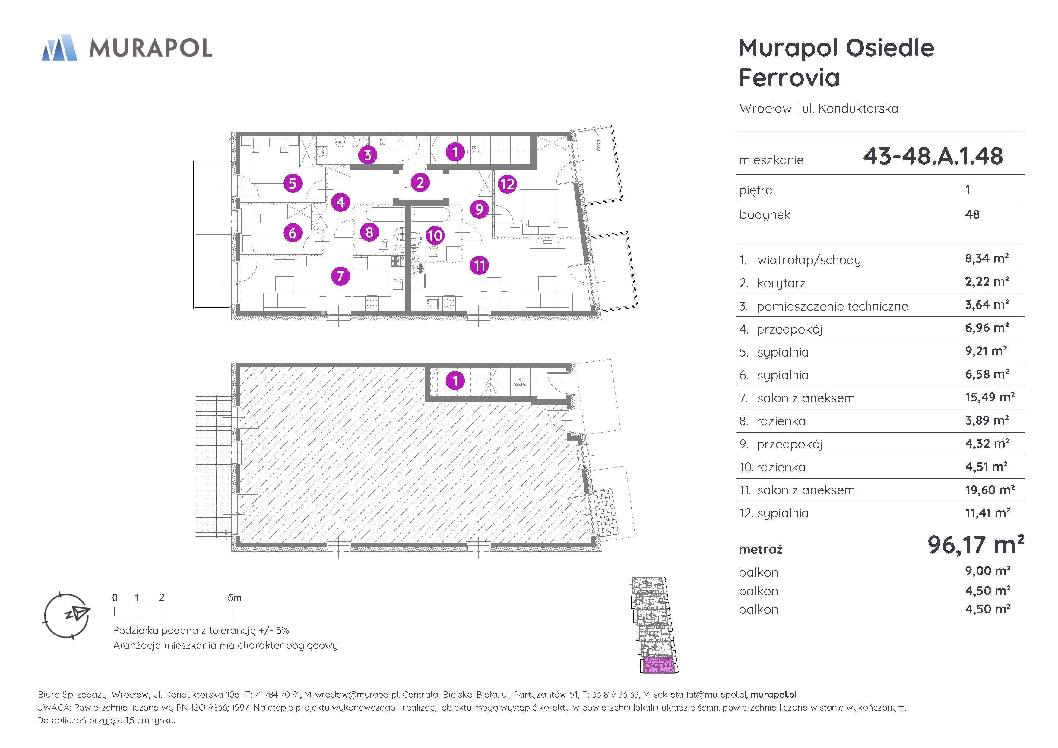 Mieszkanie 96,17 m², piętro 1, oferta nr 43-48.A.1.48, Murapol Osiedle Ferrovia, Wrocław, Brochów, Krzyki, ul. Konduktorska-idx