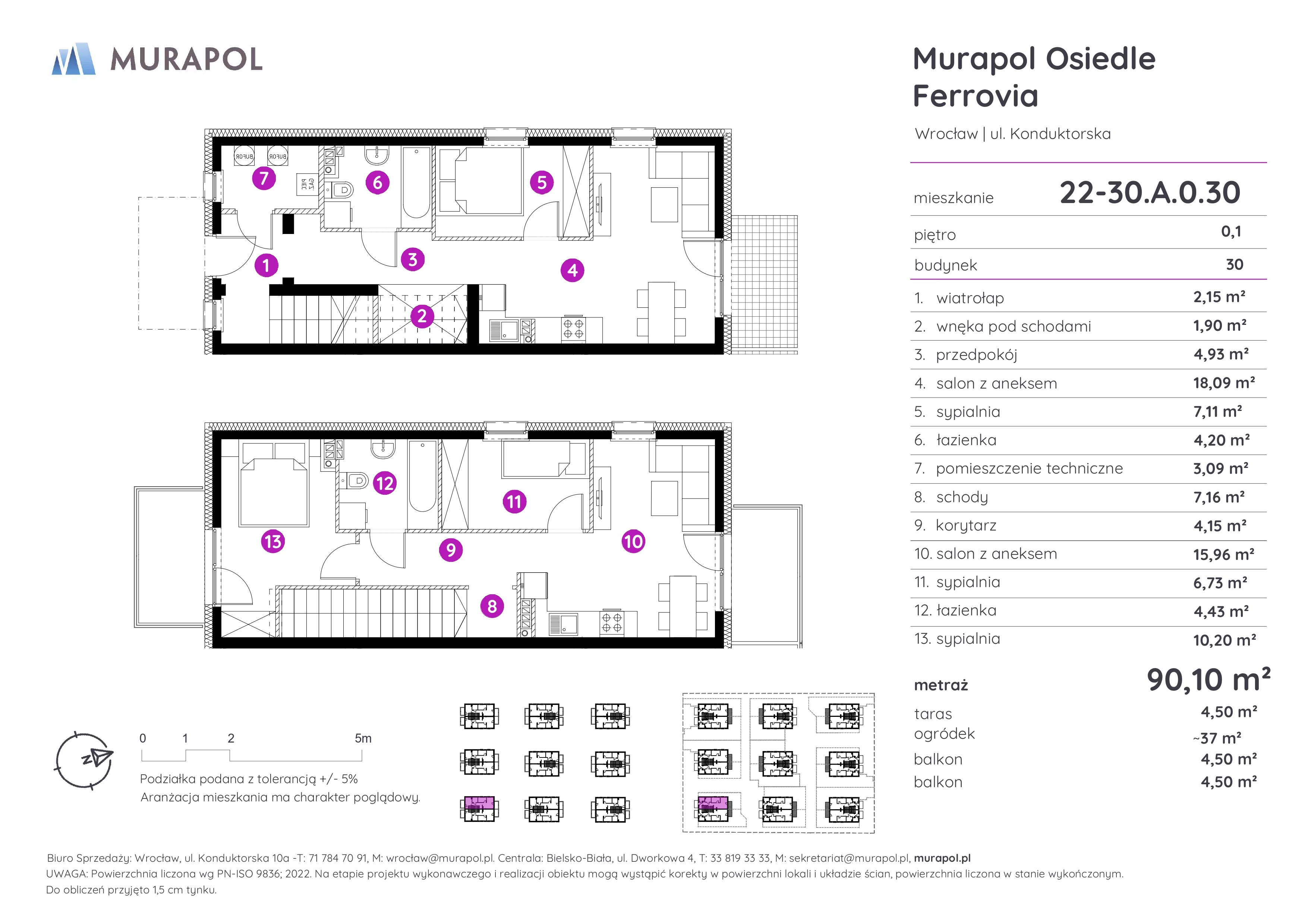 5 pokoi, mieszkanie 90,10 m², parter, oferta nr 22-30.A.0.30, Murapol Osiedle Ferrovia, Wrocław, Brochów, Krzyki, ul. Konduktorska
