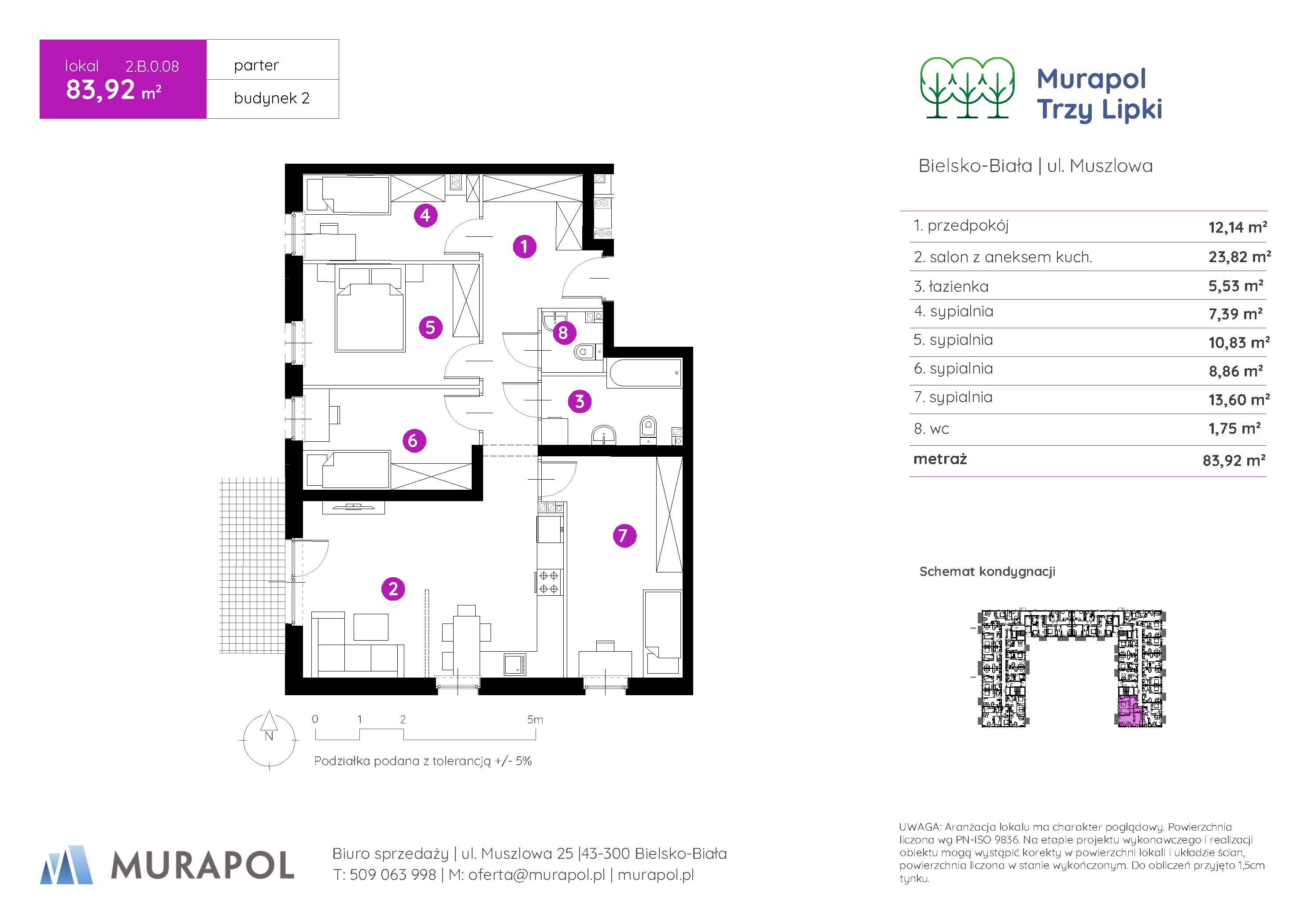 Mieszkanie 83,92 m², parter, oferta nr 2.B.0.08, Murapol Trzy Lipki, Bielsko-Biała, Stare Bielsko, ul. Muszlowa