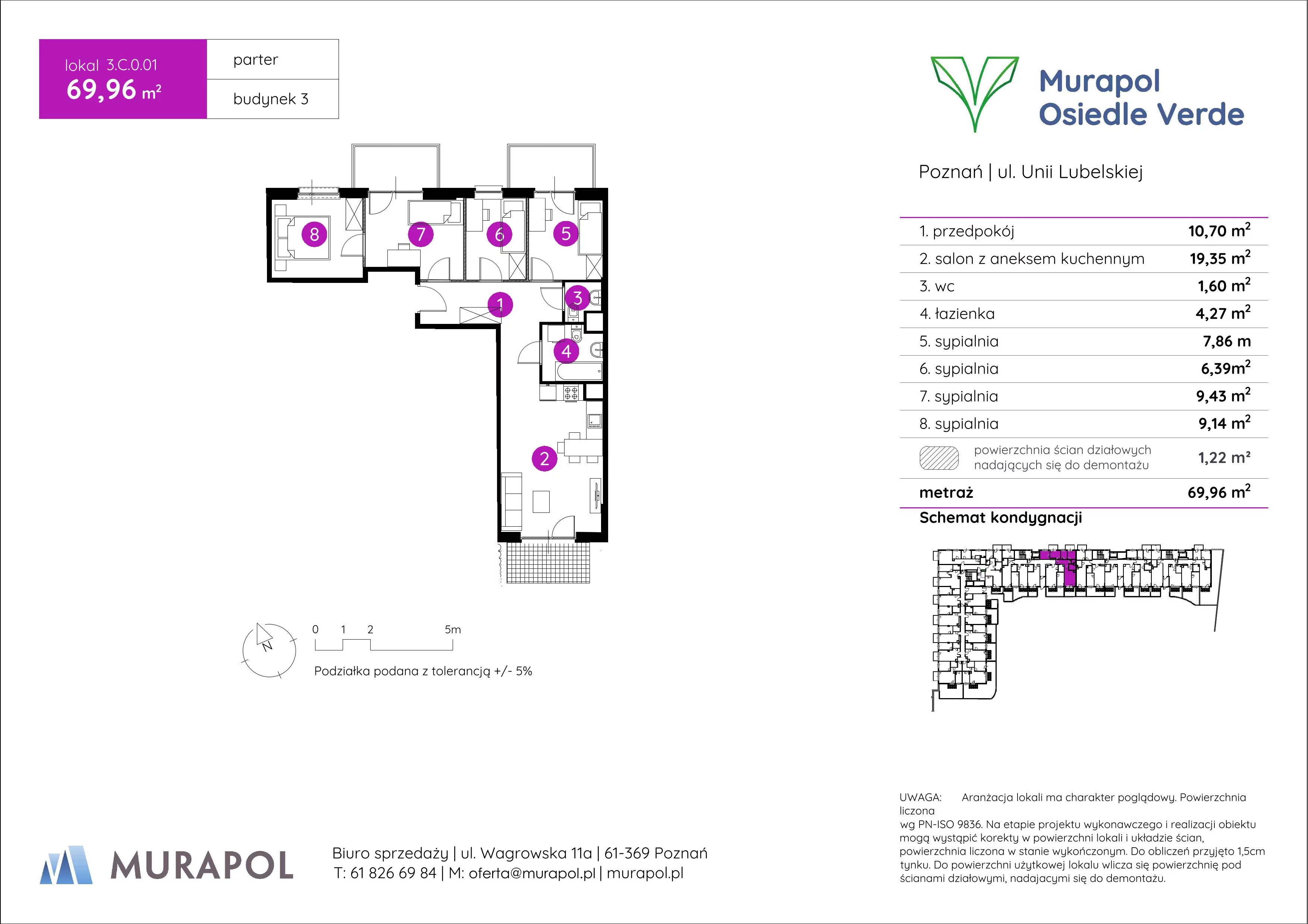 Mieszkanie 69,96 m², parter, oferta nr 3.C.0.01, Murapol Osiedle Verde, Poznań, Żegrze, Starołęka, ul. Wagrowska