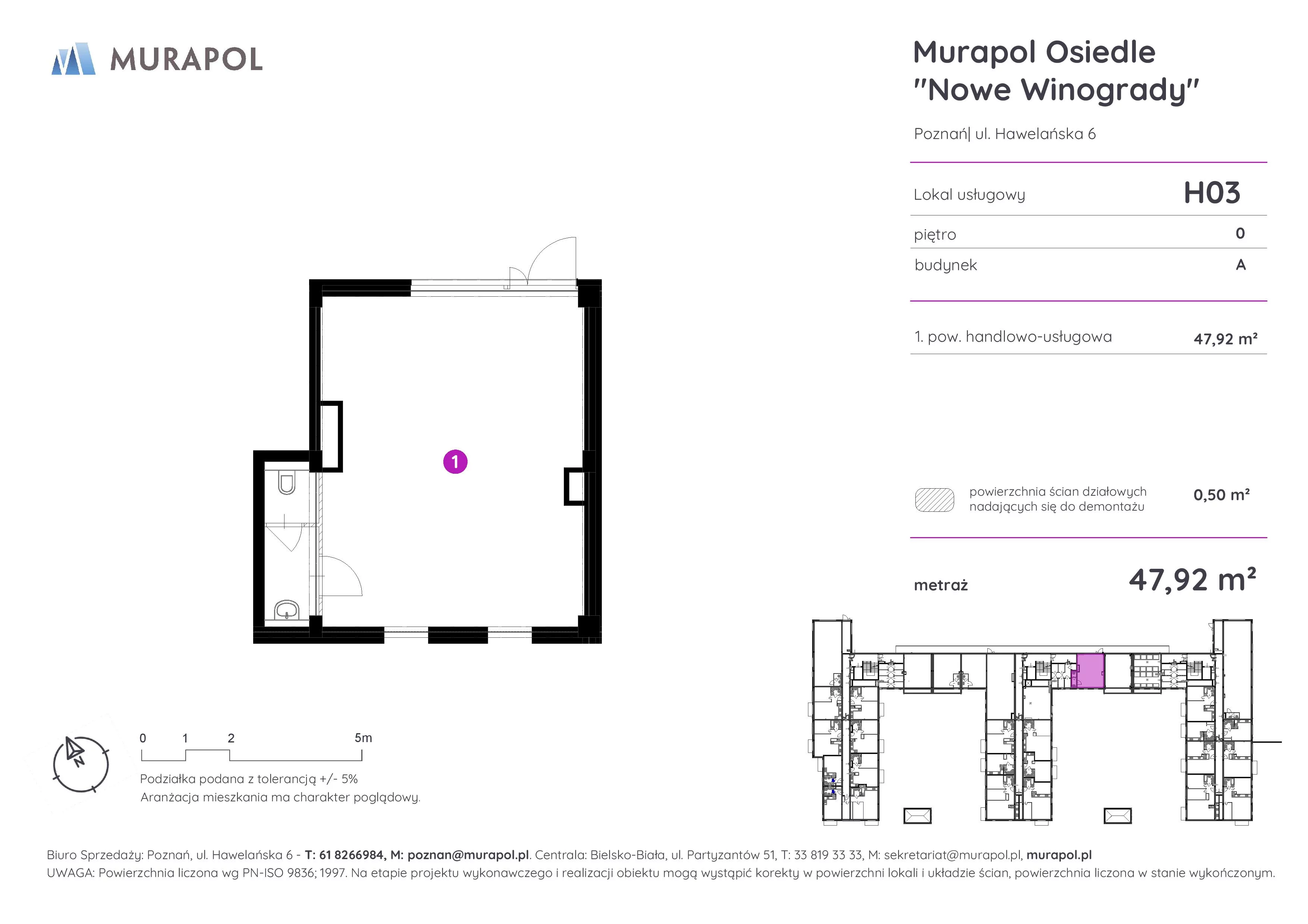 Lokal użytkowy 47,92 m², oferta nr H03, Nowe Winogrady - lokale użytkowe, Poznań, Winogrady, Nowe Winogrady, ul. Hawelańska 6