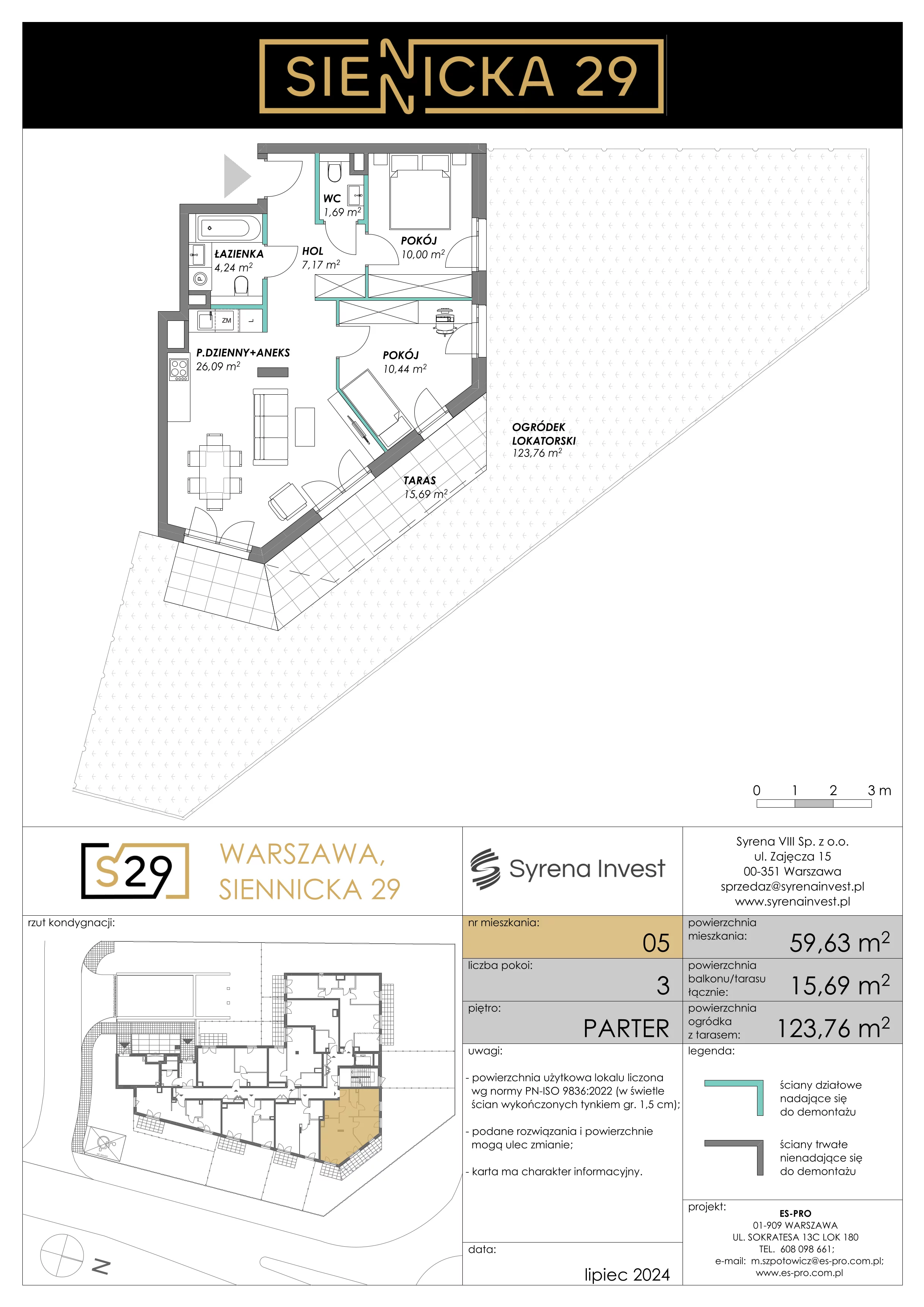 3 pokoje, mieszkanie 59,63 m², parter, oferta nr 5, Siennicka 29, Warszawa, Praga Południe, Grochów, ul. Siennicka 29