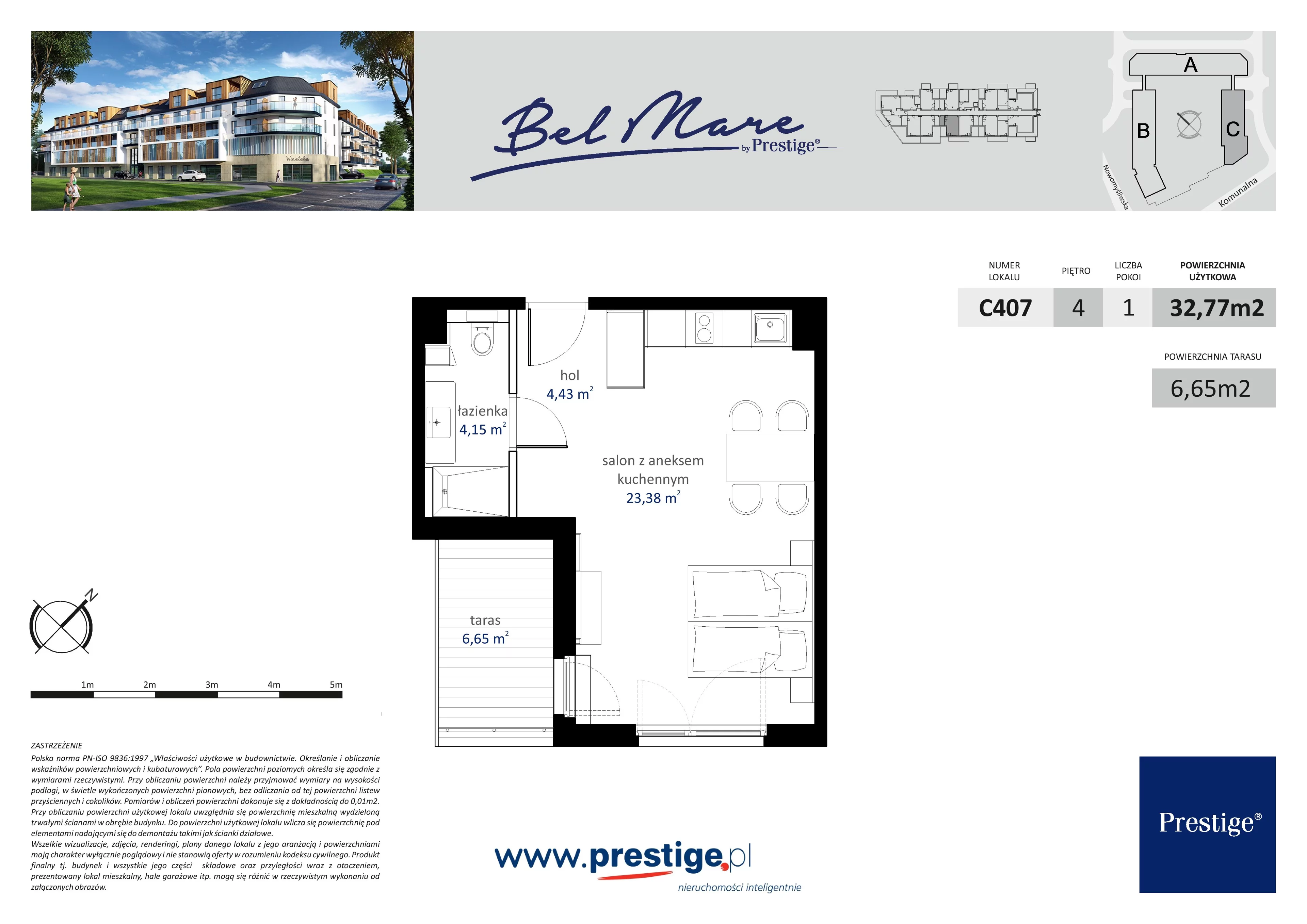 1 pokój, apartament 32,77 m², piętro 4, oferta nr C407, Bel Mare, Międzyzdroje, ul. Nowomyśliwska