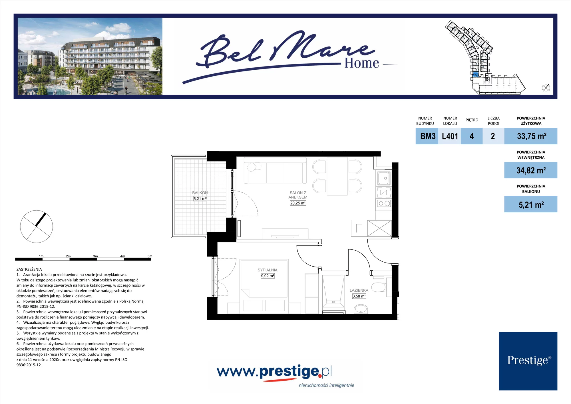 2 pokoje, mieszkanie 34,82 m², piętro 4, oferta nr L401, Bel Mare Home, Międzyzdroje, ul. Nowomyśliwska