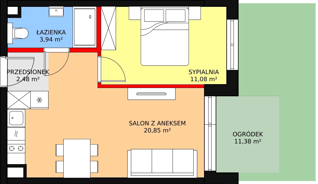 2 pokoje, mieszkanie 40,27 m², parter, oferta nr F.108, Bel Mare, Międzyzdroje, ul. Nowomyśliwska