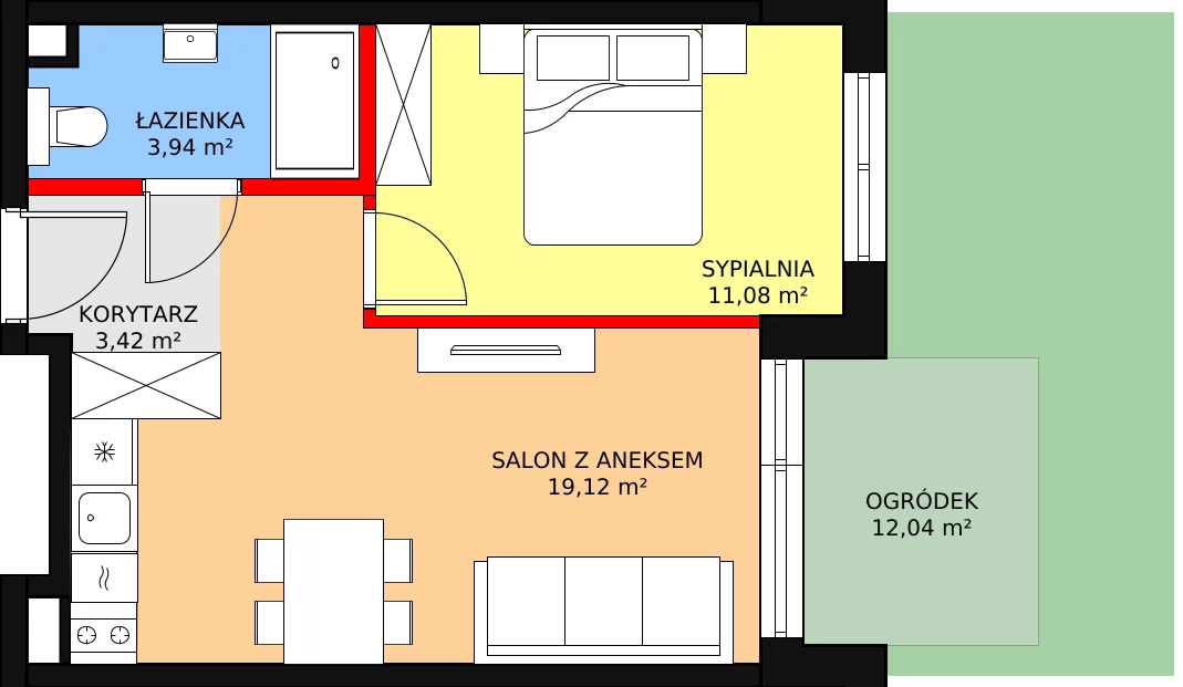 2 pokoje, mieszkanie 39,42 m², parter, oferta nr F.110, Bel Mare, Międzyzdroje, ul. Nowomyśliwska