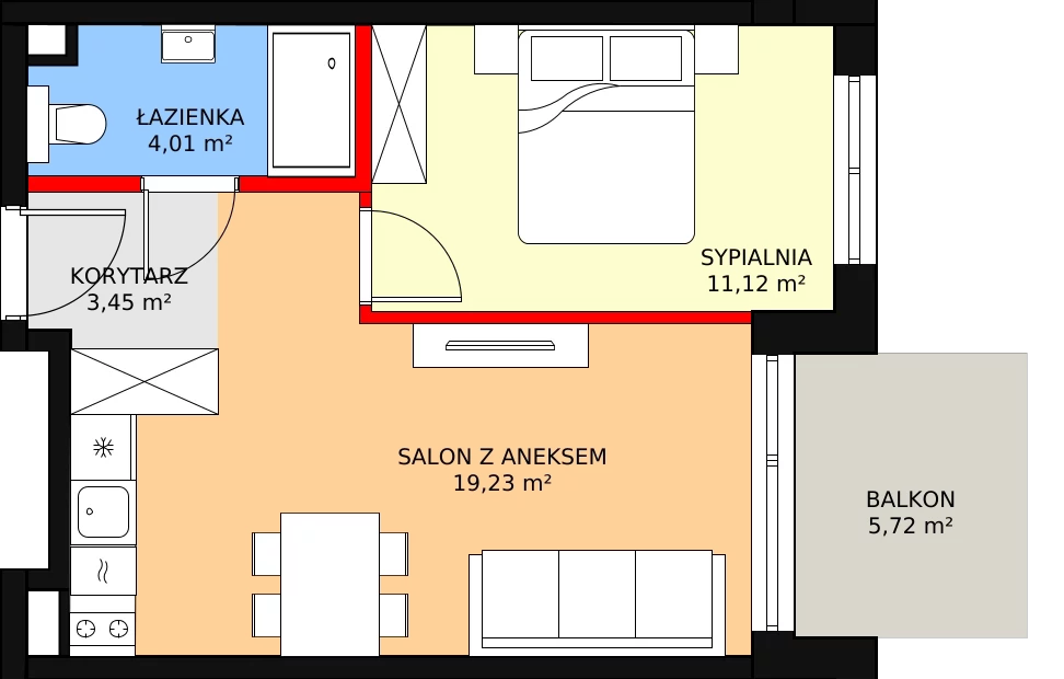 2 pokoje, mieszkanie 39,57 m², piętro 1, oferta nr F.216, Bel Mare, Międzyzdroje, ul. Nowomyśliwska