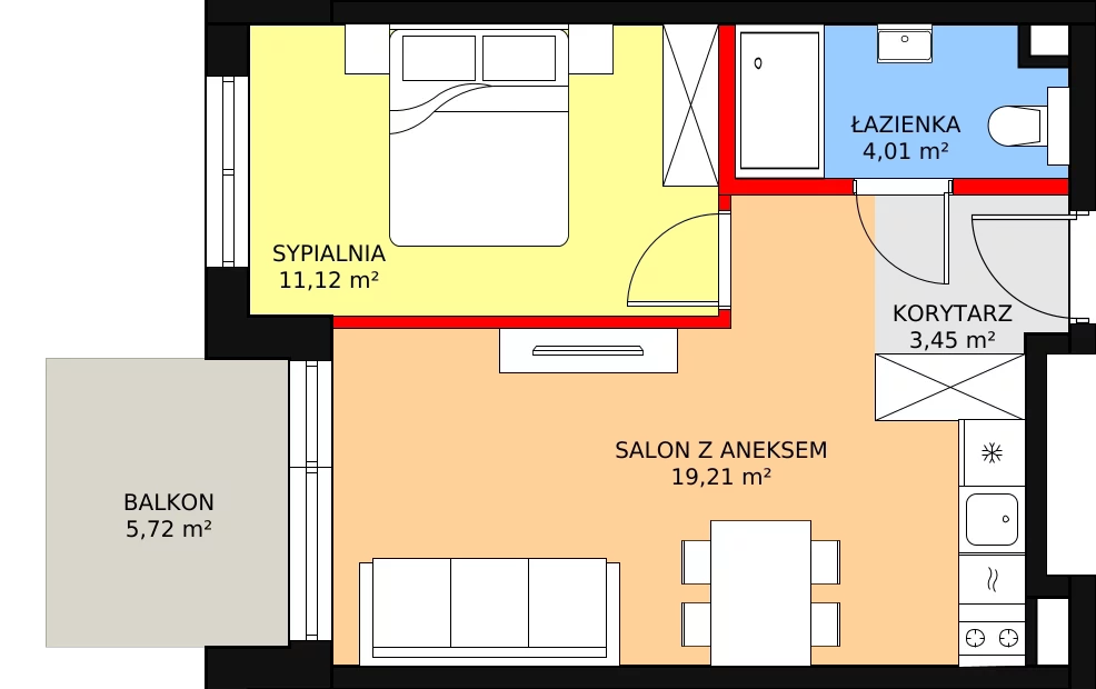 2 pokoje, mieszkanie 39,59 m², piętro 1, oferta nr F.232, Bel Mare, Międzyzdroje, ul. Nowomyśliwska