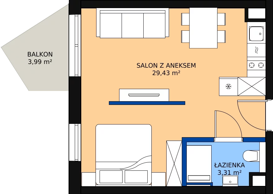 Zalety mieszkania 33.95 m², L141