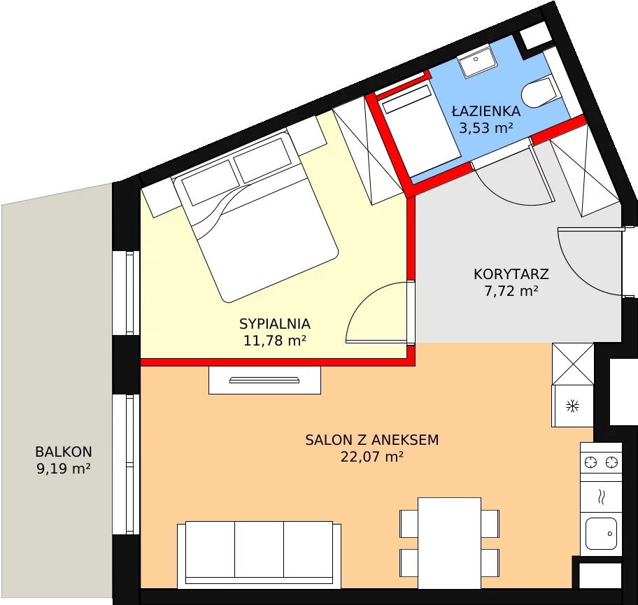 Zalety apartamentu 46.85 m², L211