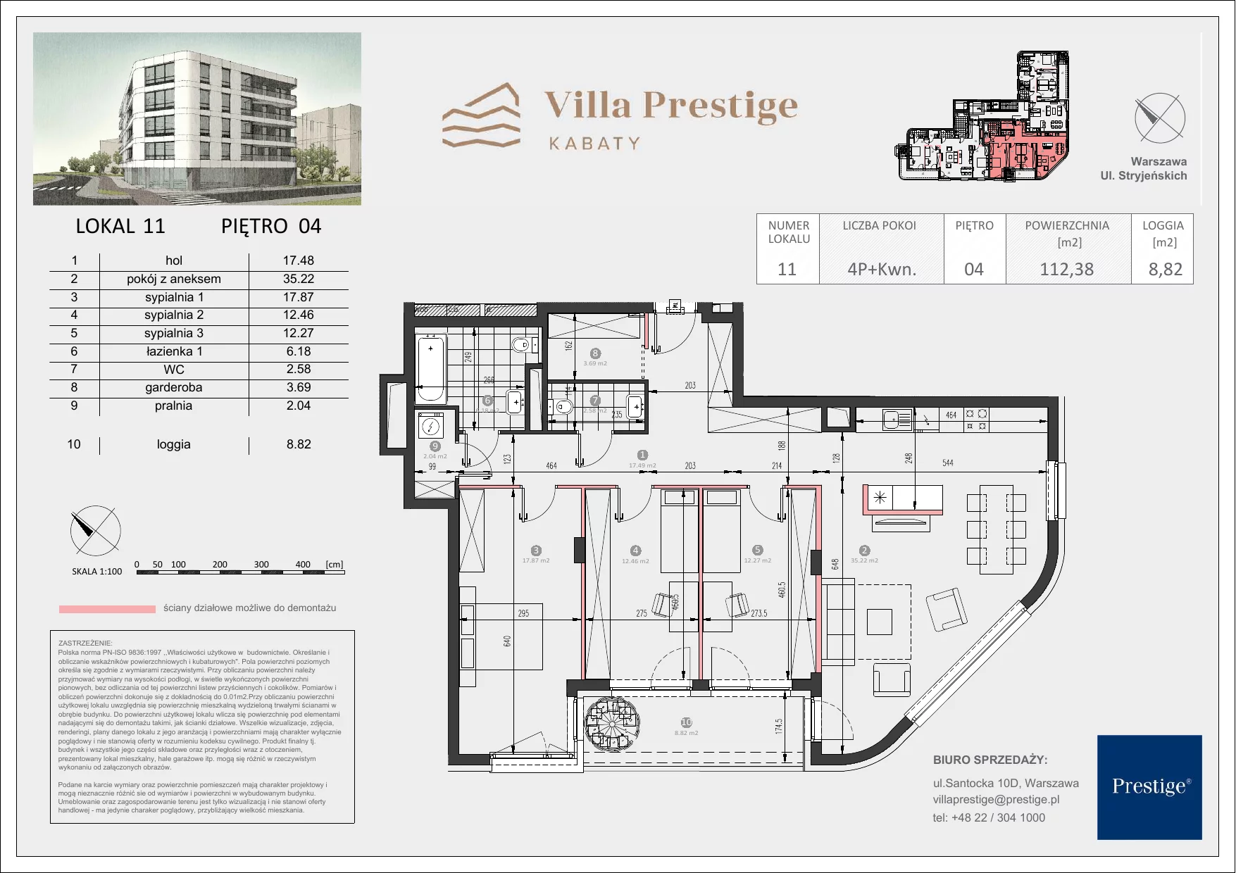 Apartament 113,70 m², piętro 4, oferta nr II/11, Villa Prestige, Warszawa, Ursynów, Kabaty, ul. Stryjeńskich