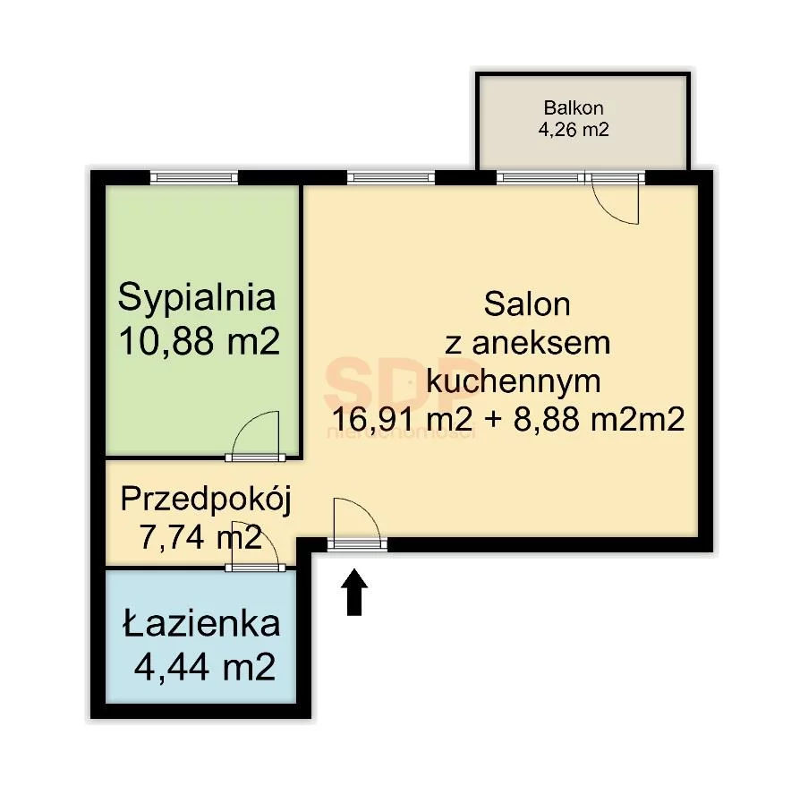 Mieszkanie na sprzedaż, 48,85 m², 2 pokoje, 5 piętro, oferta nr 37887