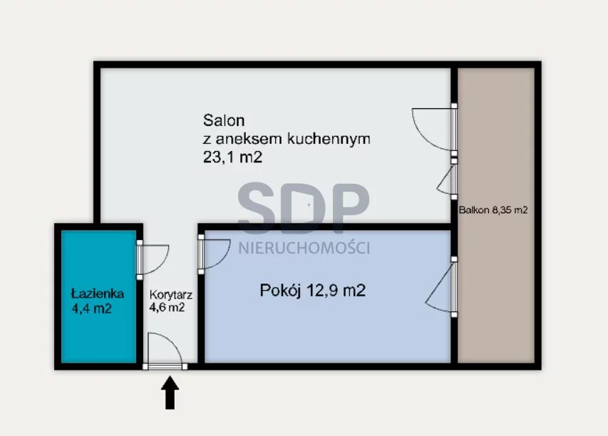 Mieszkanie dwupokojowe 44,94 m², Wrocław, Jedności Narodowej, Sprzedaż