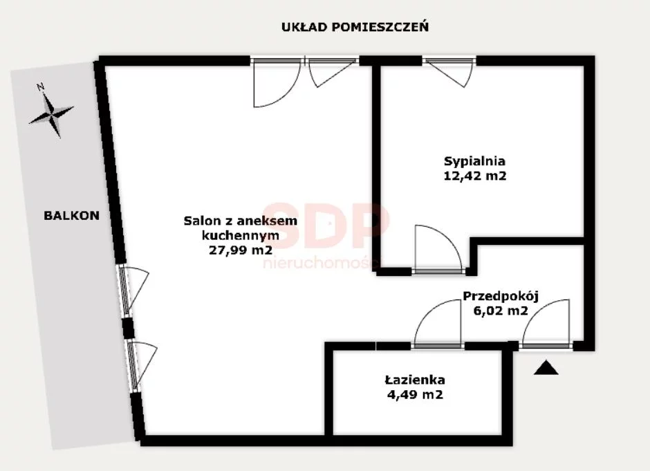 Mieszkanie na sprzedaż, 50,92 m², 2 pokoje, 4 piętro, oferta nr 36482