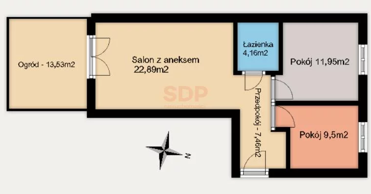 3 pokoje, mieszkanie 55,96 m², parter, oferta nr , 42674, Wrocław, Kominiarska