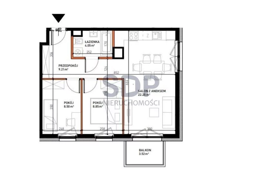 Mieszkanie na sprzedaż, 52,86 m², 3 pokoje, 5 piętro, oferta nr 34575