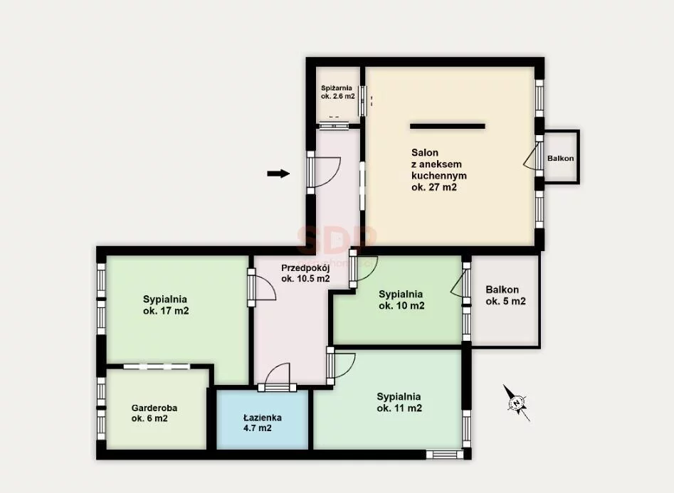 4 pokoje, mieszkanie 88,80 m², piętro 1, oferta nr , 42574, Wrocław, Fabryczna, Skwierzyńska