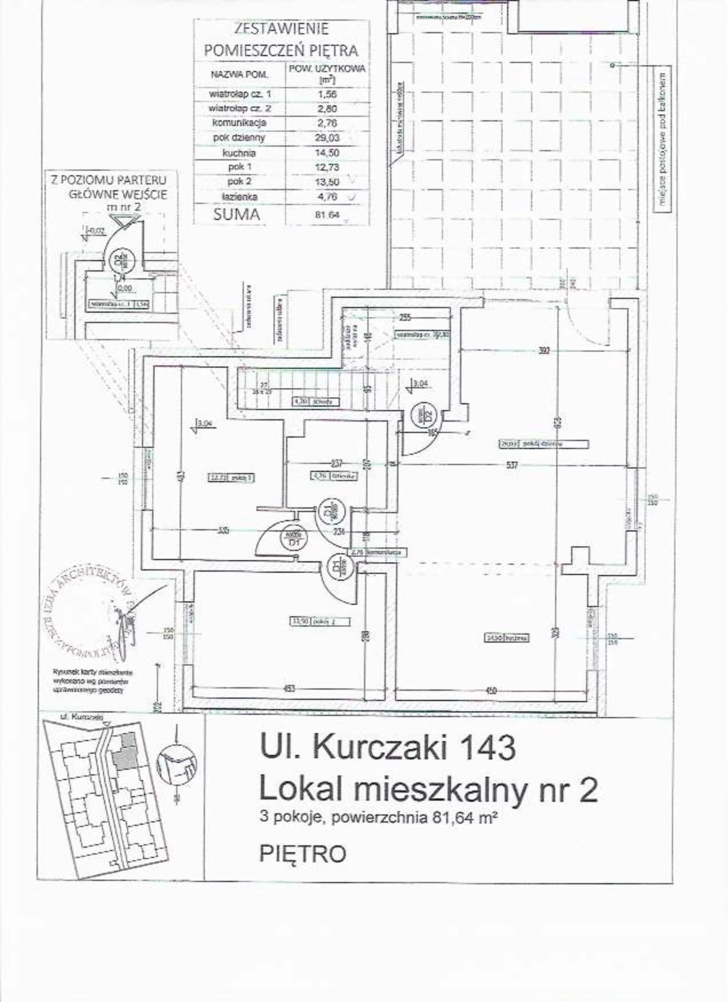 3 pokoje, mieszkanie 81,64 m², piętro 1, oferta nr 2_81_64, Osiedle Kurczaki, Łódź, Górna, Chojny, ul. Kurczaki 141/143