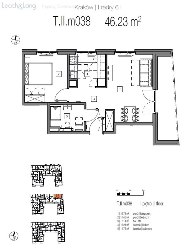 2 pokoje, mieszkanie 46,23 m², piętro 1, oferta nr , 7888, Kraków, Łagiewniki-Borek Fałęcki, Fredry, Aleksandra