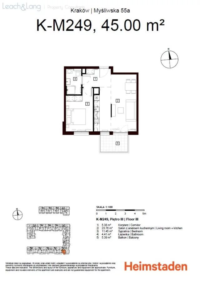 2 pokoje, mieszkanie 44,54 m², piętro 3, oferta nr , 7996, Kraków, Podgórze, Myśliwska