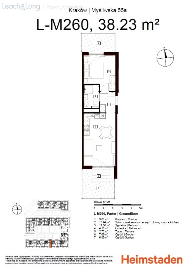 2 pokoje, mieszkanie 38,23 m², parter, oferta nr , 7997, Kraków, Podgórze, Myśliwska