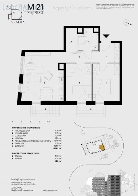 3 pokoje, mieszkanie 65,82 m², piętro 3, oferta nr , 7767, Kraków, Podgórze, Ceglarska