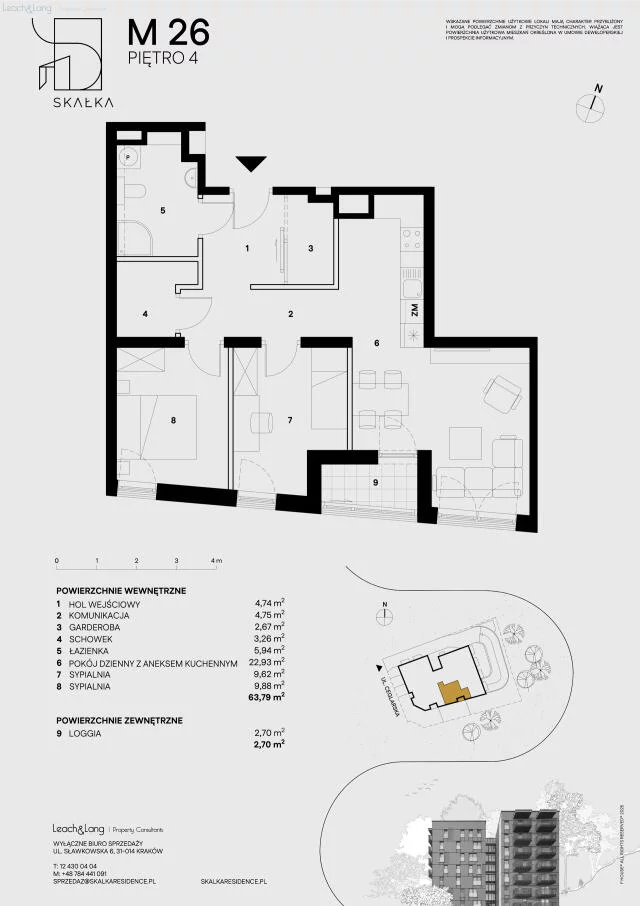 3 pokoje, mieszkanie 63,79 m², piętro 4, oferta nr , 7950, Kraków, Podgórze, Ceglarska