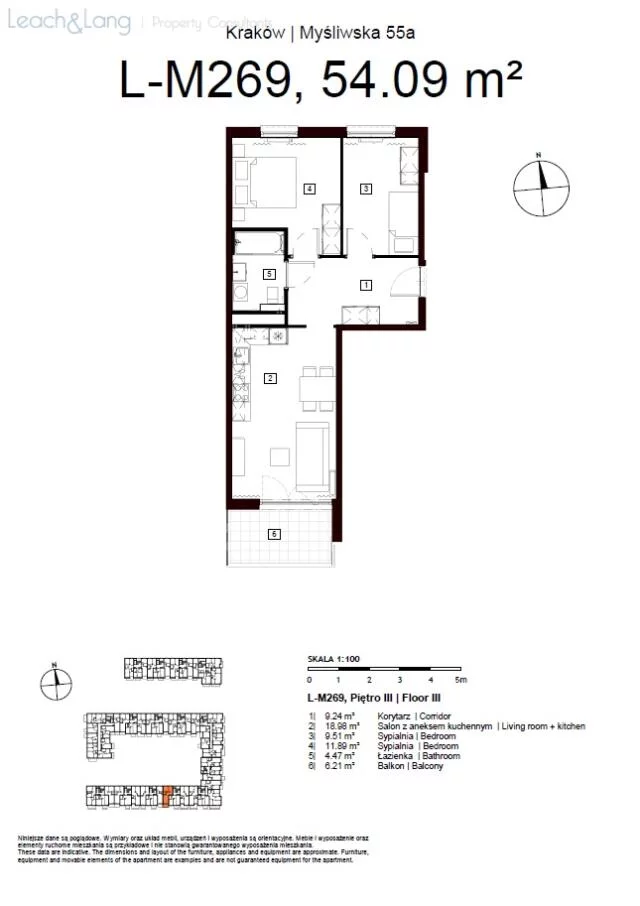 3 pokoje, mieszkanie 54,09 m², piętro 3, oferta nr , 7998, Kraków, Podgórze, Myśliwska