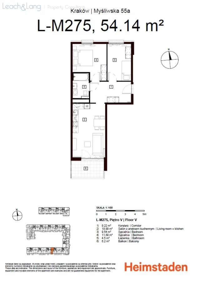 3 pokoje, mieszkanie 54,14 m², piętro 5, oferta nr , 7999, Kraków, Podgórze, Myśliwska