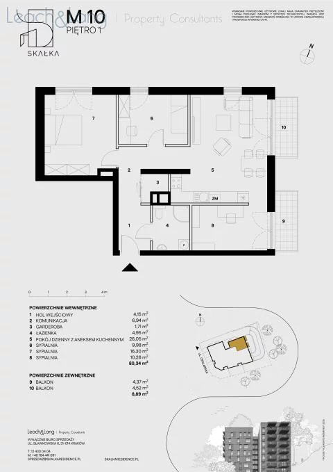 4 pokoje, mieszkanie 80,34 m², piętro 1, oferta nr , 7755, Kraków, Podgórze, Ceglarska