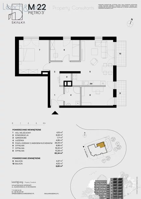 4 pokoje, mieszkanie 80,34 m², piętro 3, oferta nr , 7768, Kraków, Podgórze, Ceglarska