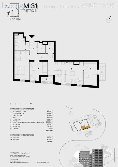 4 pokoje, mieszkanie 88,07 m², piętro 5, oferta nr , 7773, Kraków, Podgórze, Ceglarska