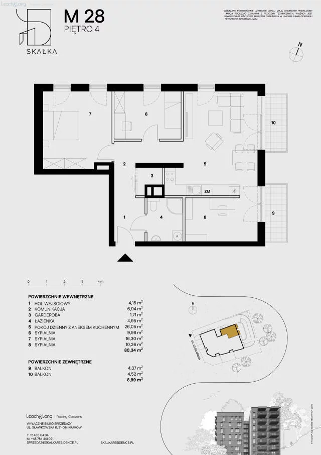 4 pokoje, mieszkanie 80,34 m², piętro 4, oferta nr , 7951, Kraków, Podgórze, Ceglarska