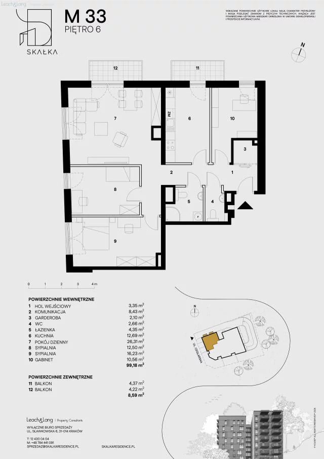 4 pokoje, mieszkanie 99,18 m², piętro 6, oferta nr , 7953, Kraków, Podgórze, Ceglarska