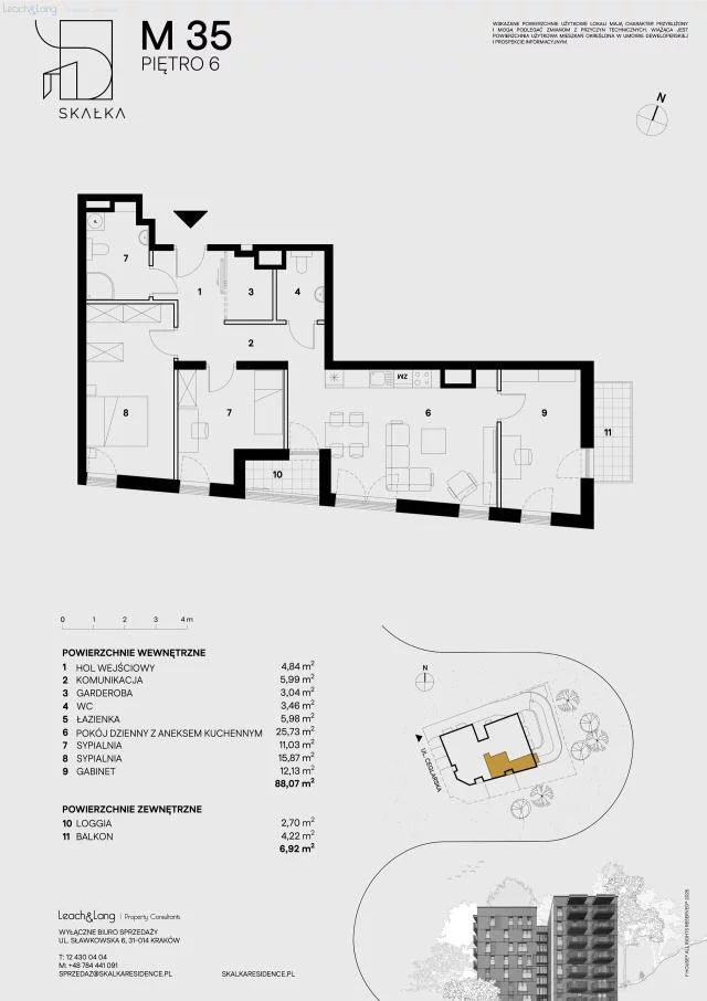 4 pokoje, mieszkanie 88,07 m², piętro 6, oferta nr , 7955, Kraków, Podgórze, Ceglarska