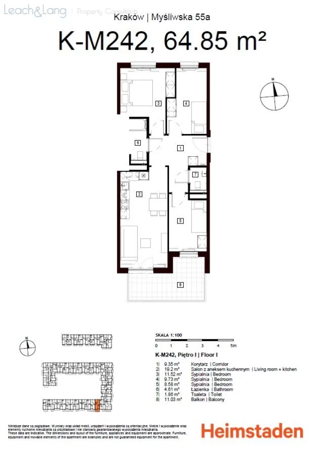 4 pokoje, apartament 64,85 m², piętro 1, oferta nr , 7964, Kraków, Podgórze, Myśliwska