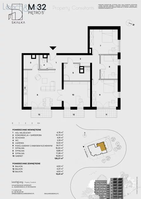 5 pokoi, mieszkanie 126,37 m², piętro 5, oferta nr , 7774, Kraków, Podgórze, Ceglarska