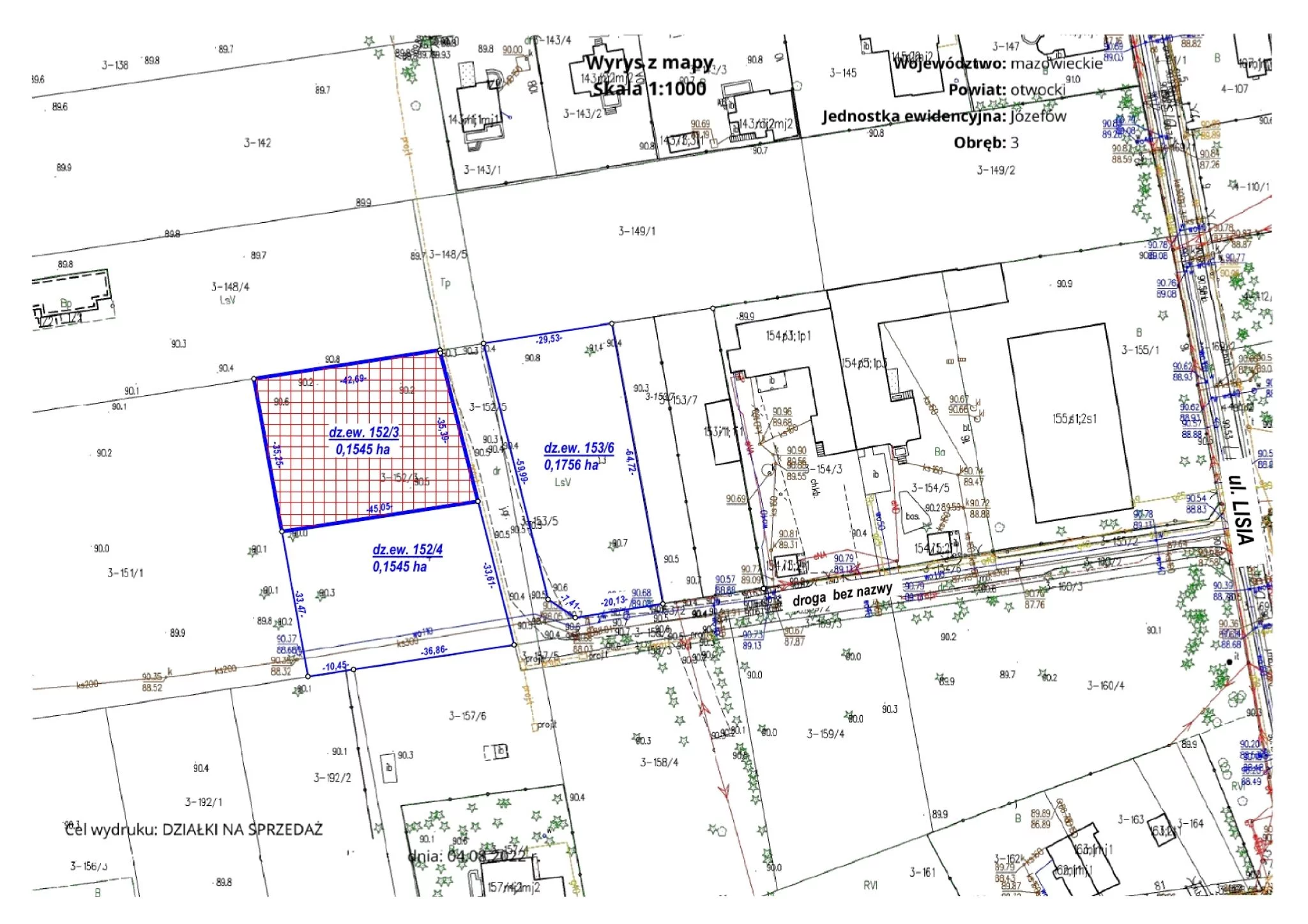 Działka 1 545,00 m², Józefów, Sprzedaż