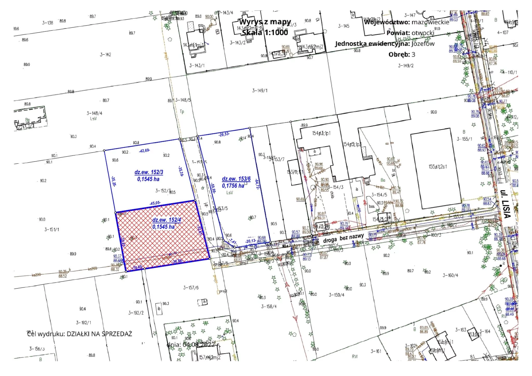 Działka 1 545,00 m², Józefów, Sprzedaż