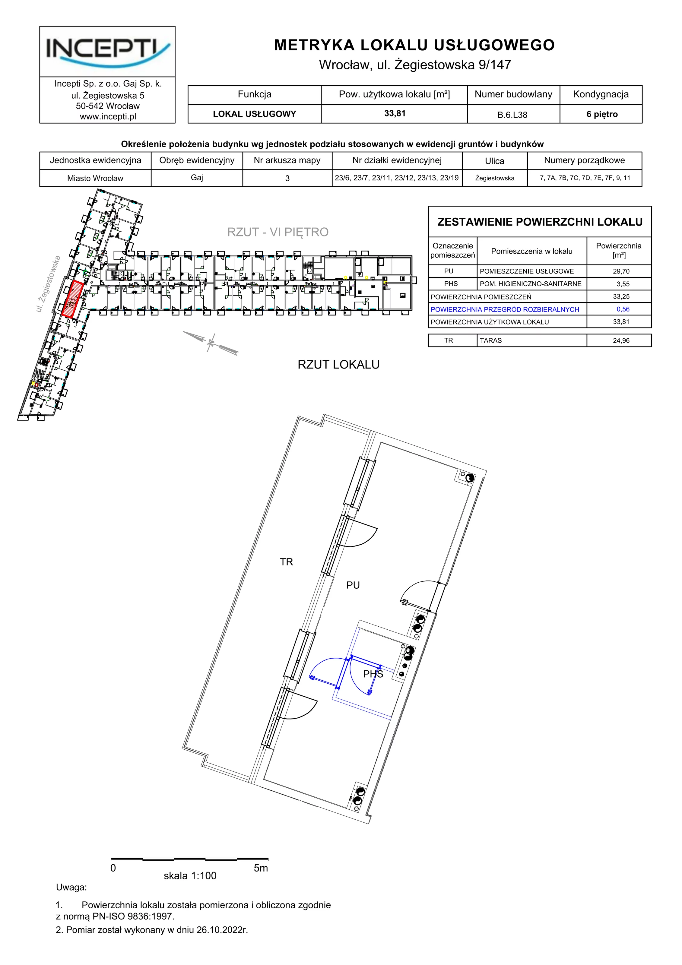 1 pokój, lokal inwestycyjny 33,81 m², piętro 6, oferta nr 9/147, Incepti Gaj, Wrocław, Gaj, Krzyki, ul. Żegiestowska 5