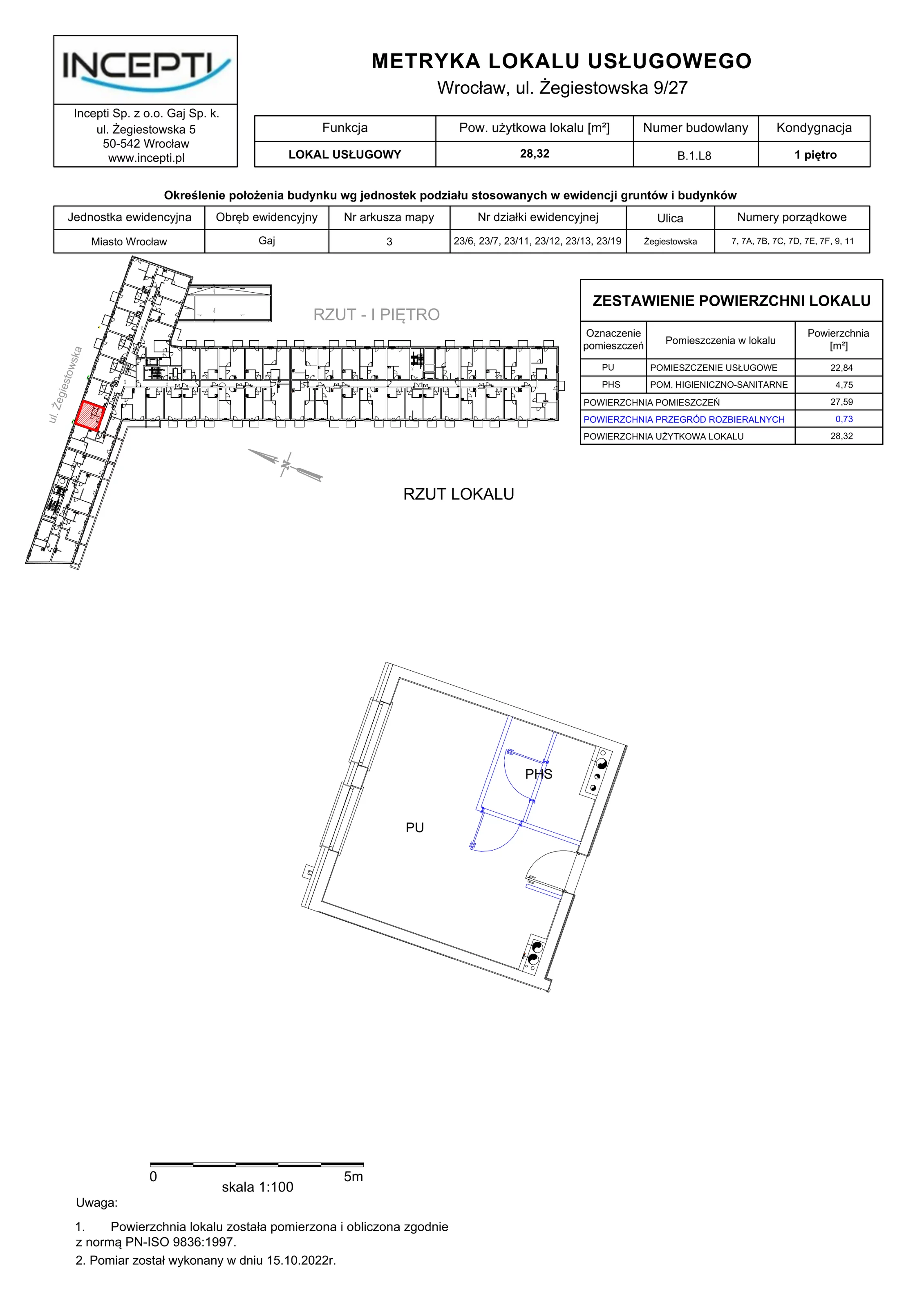1 pokój, lokal inwestycyjny 28,32 m², piętro 1, oferta nr 9/27, Incepti Gaj, Wrocław, Gaj, Krzyki, ul. Żegiestowska 5