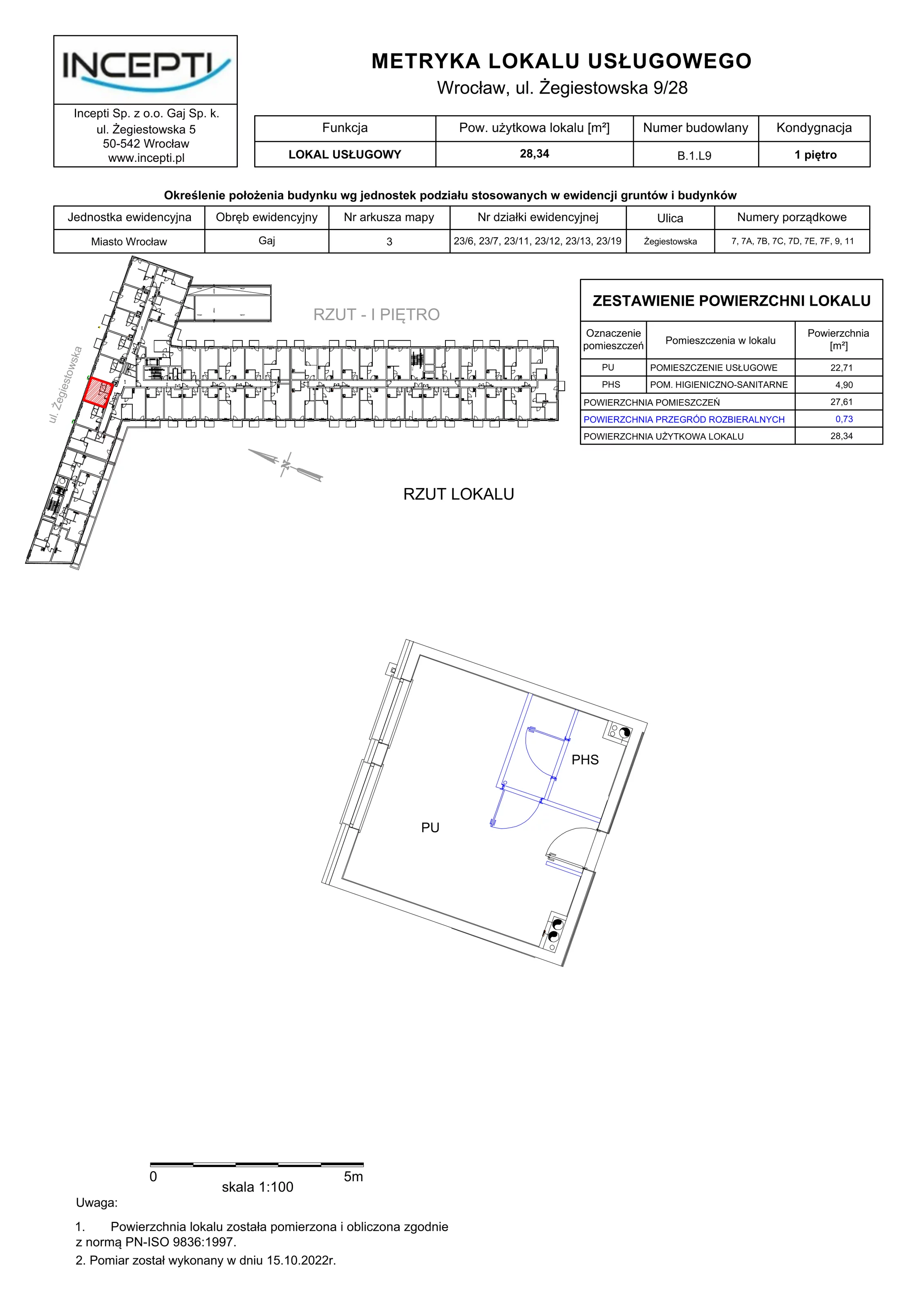 1 pokój, lokal inwestycyjny 28,34 m², piętro 1, oferta nr 9/28, Incepti Gaj, Wrocław, Gaj, Krzyki, ul. Żegiestowska 5
