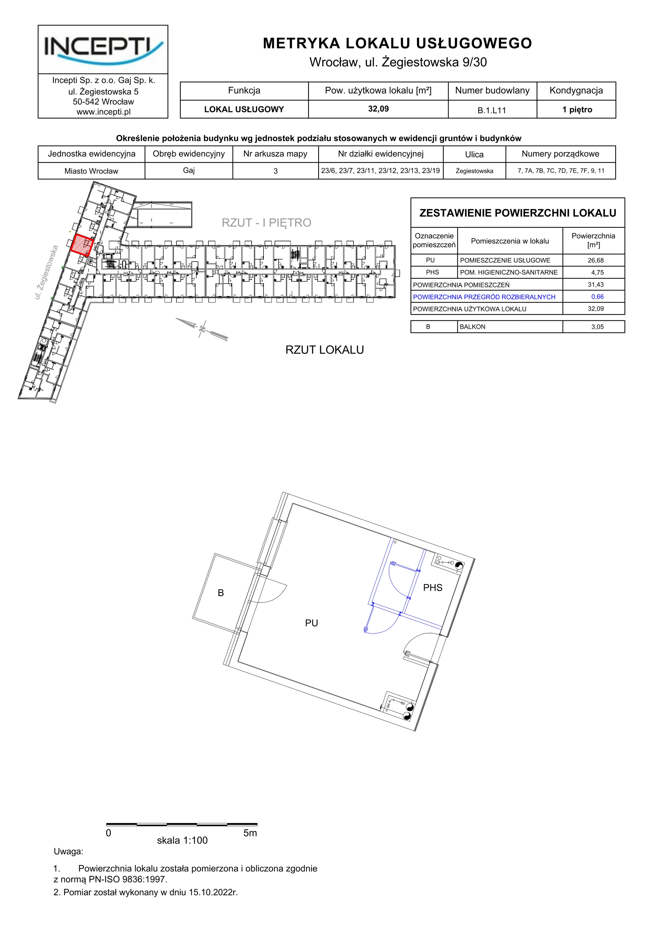 1 pokój, lokal inwestycyjny 32,09 m², piętro 1, oferta nr 9/30, Incepti Gaj, Wrocław, Gaj, Krzyki, ul. Żegiestowska 5