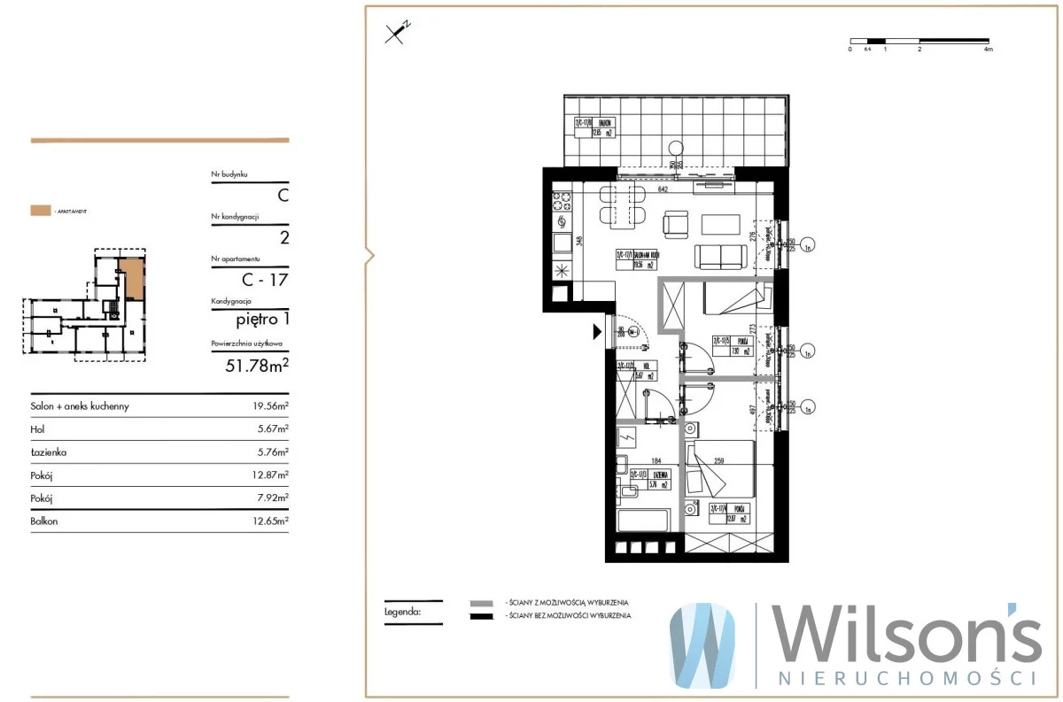 3 pokoje, apartament 51,78 m², piętro 1, oferta nr , WIL773718, Olsztyn, Bałtycka