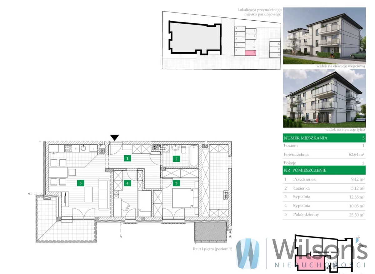 3 pokoje, mieszkanie 62,64 m², piętro 1, oferta nr , WIL308371, Marki, Promienna