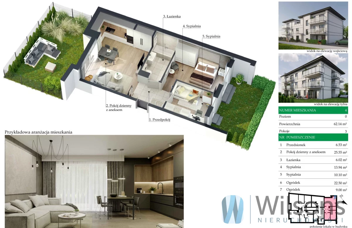 3 pokoje, mieszkanie 62,14 m², parter, oferta nr , WIL714806, Marki, Promienna