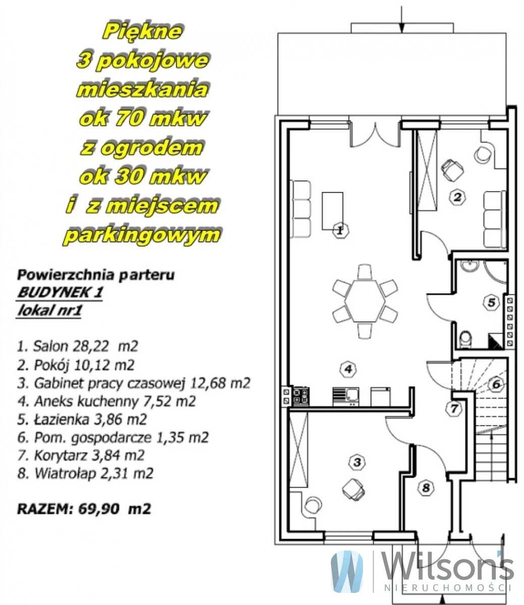 Mieszkanie na sprzedaż, 70,00 m², 3 pokoje, parter, oferta nr WIL499987