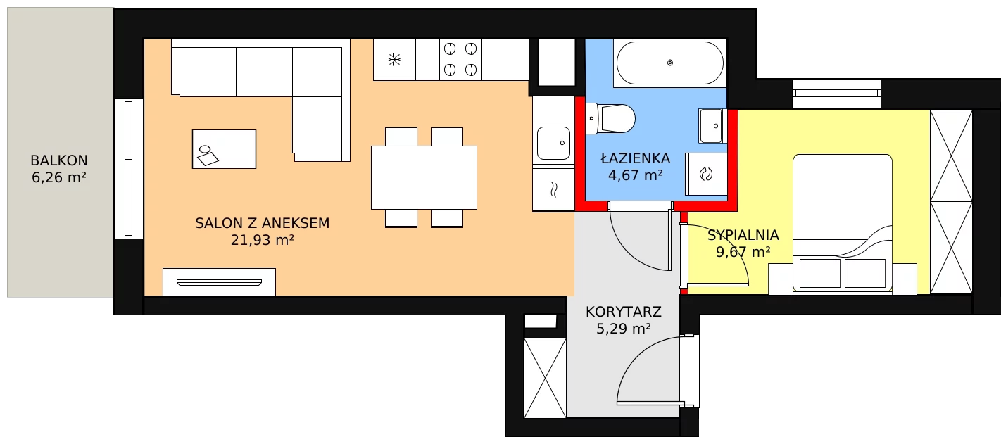 Mieszkanie 42,46 m², piętro 4, oferta nr A.24, Osiedle Puenta, Warszawa, Targówek, Bródno, ul. Rembielińska