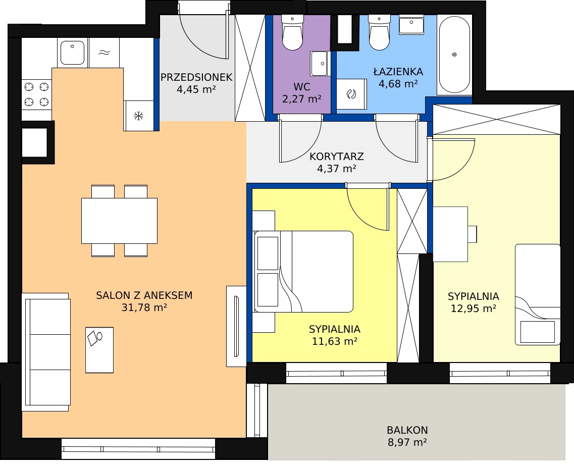 3 pokoje, mieszkanie 74,42 m², piętro 2, oferta nr A.11, Osiedle Puenta, Warszawa, Targówek, Bródno, ul. Rembielińska